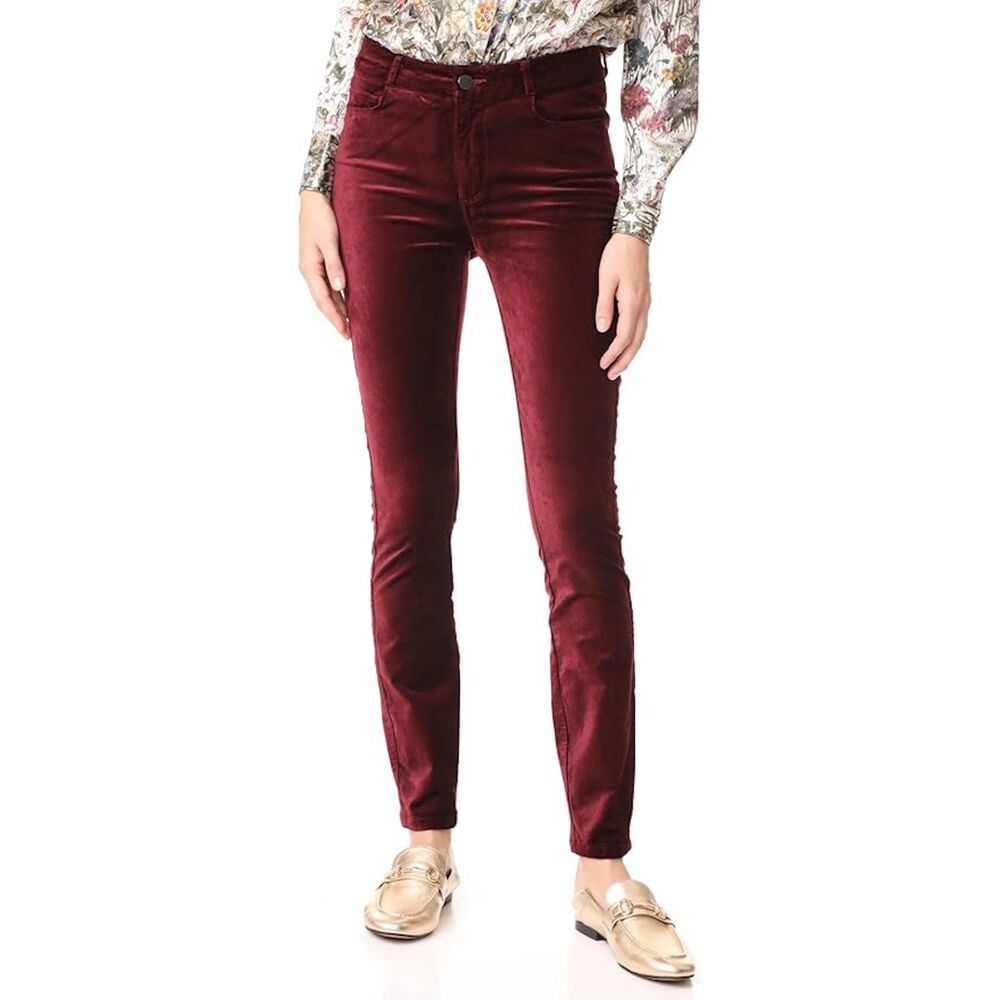 PAIGE "Hoxton Ultra Skinny" Dark Currant Maroon High Rise Velvet Jeans, Size 26